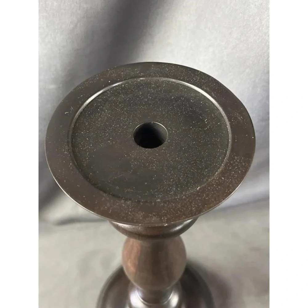 Pottery Barn Turned Wood Candle Holder Mahogany Taper Pillar 16